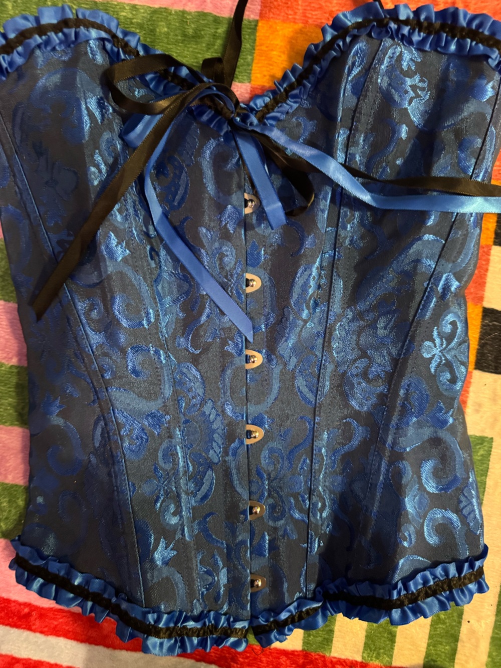 Blue Brocade Women's Corset Top - XS